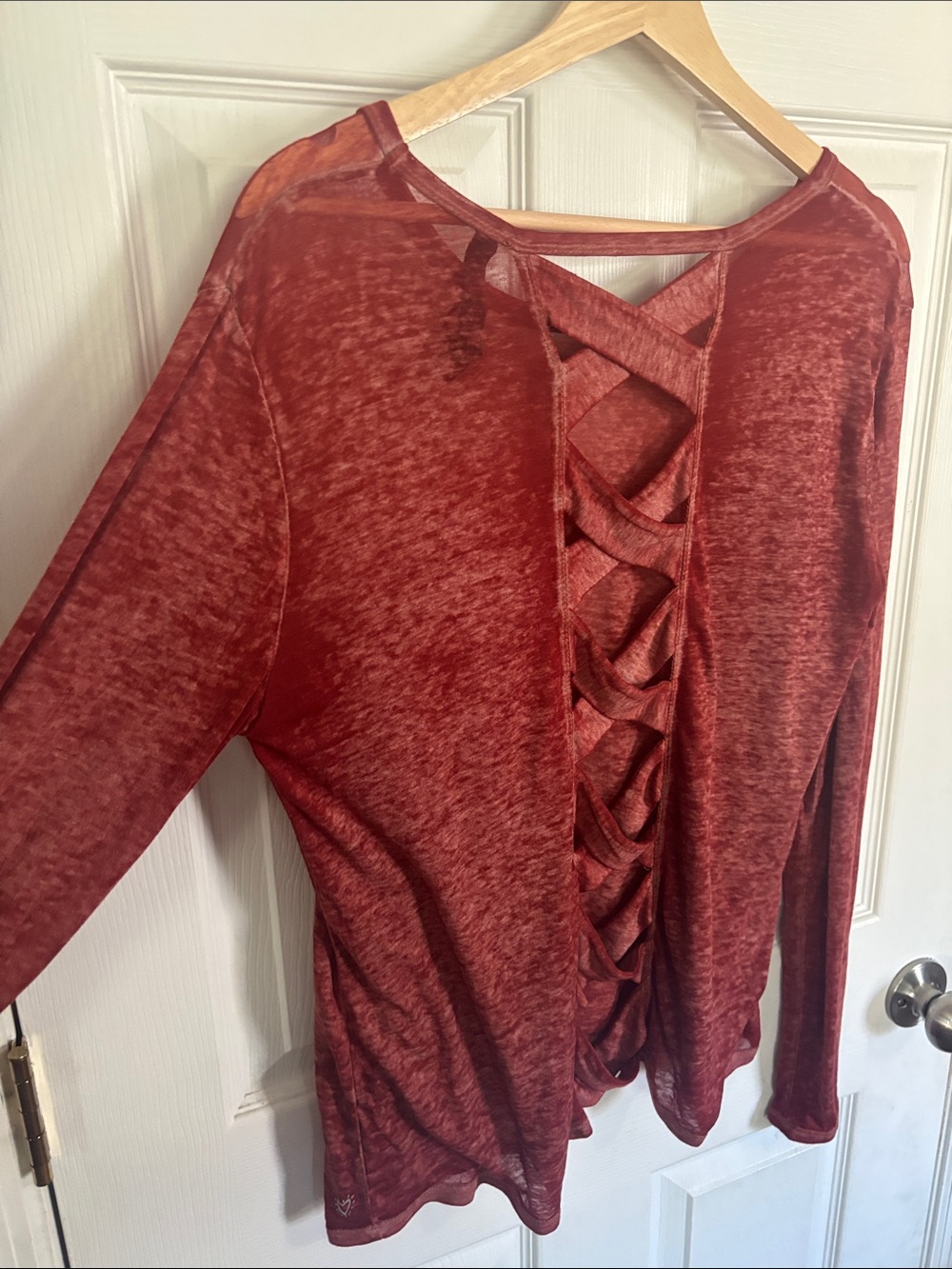 Betsey Johnson Rust Red Sheer Burnout Long Sleeve Top